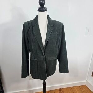 Denim & Co Womens Forest Green Corduroy Blazer Jacket Size Medium Single Button‎